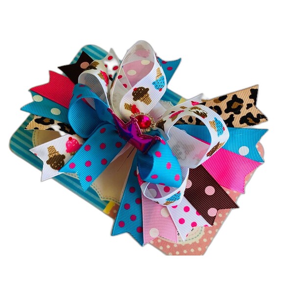Princess Crown Big Hair Bow with Colored Grosgrain Ribbons for Girls & Toddler - Picture 6 of 6
